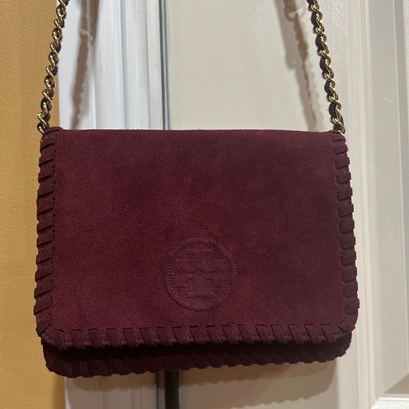 Tory Burch Handbags - Tory Burch burgundy suede crossbody bag.  In very good condition.